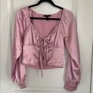 Forever 21 Satin Pink Blouse with Tie Front